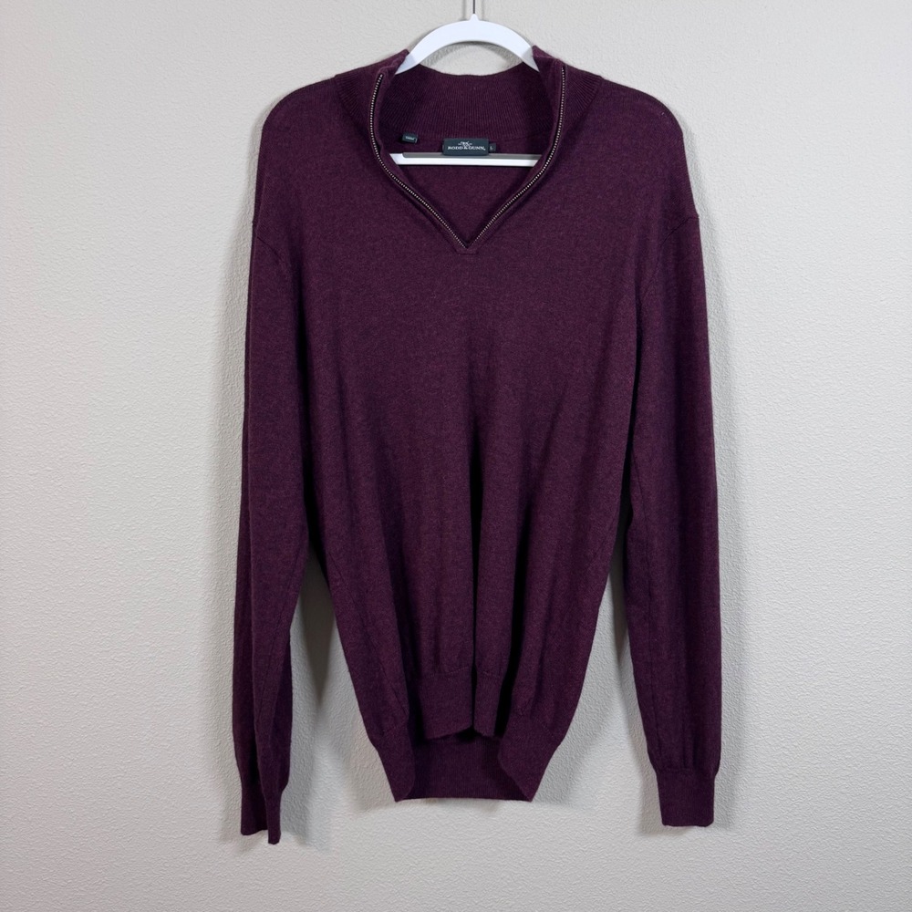 Rodd & Gunn Men's Large Burgundy Merino Wool Cashmere Blend Quarter Zip Sweater
